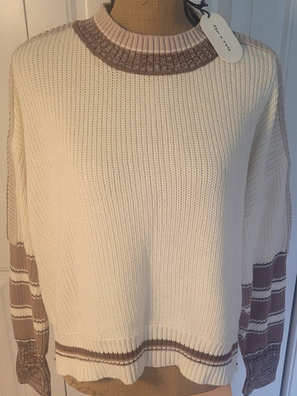 TEA n ROSE Sweater in Cotton; Mixed Fall Neutrals; NWT; S; SUPER-CUTE & Comfy!!